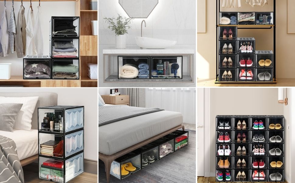 SUNFICON Shoe Boxes Organizers Set of 4 Stackable Shoe