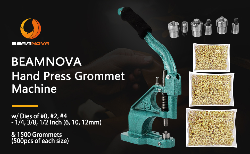 BEAMNOVA Grommet Tool Kit Hand Press Eyelet Setter Machine 1/4, 3/8, 1/