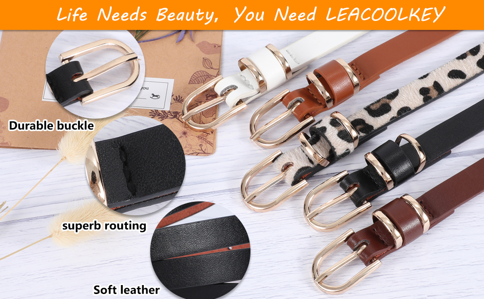 women leather skinny belt