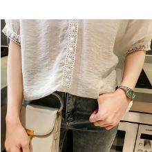 [1/2style (ニブンノイチスタイル)] 五分袖 シフォン レース シャツ ブラウス チュニック トップス レディース