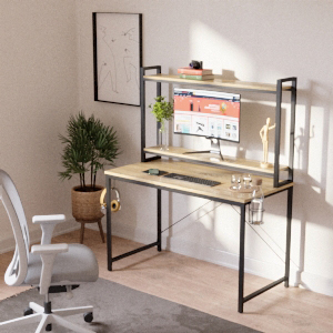 Bestier computer desk with adjustable hutch