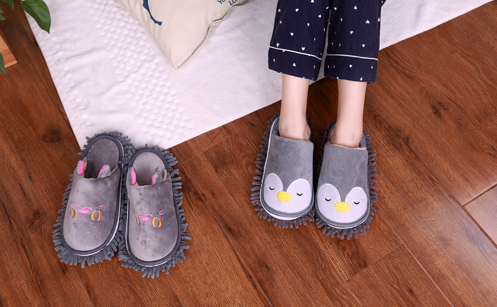 KISSTAKER One Pair Mop Cleaning Dusters House Slippers