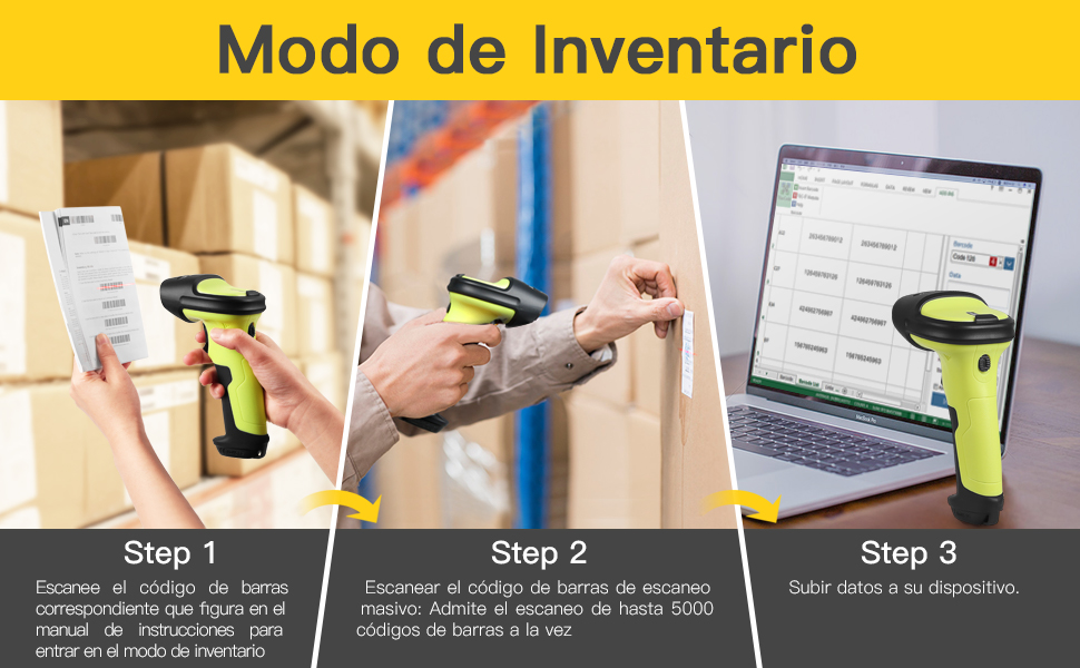 Inateck Lector de códigos de Barras Escáner Láser Inalámbrico 2.4GHz