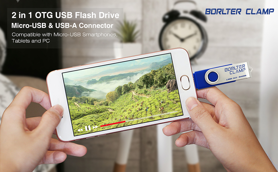 BorlterClamp 128GB USB 3.0 Flash Drive Dual Port Memory