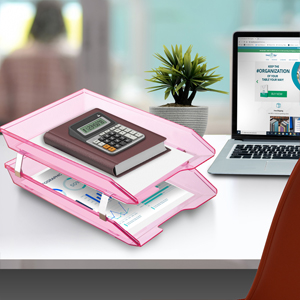 acrimet facility letter tray 2 tier front load clear pink color