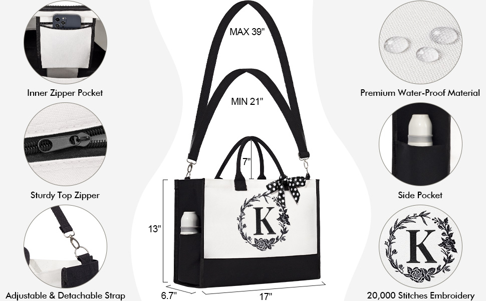 Personalized Christmas Gifts for Women, Initial Canvas Tote Bag & Makeup Bags