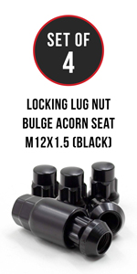 Set of 4 Black Locking Lug Nut 12x1.5 Thread