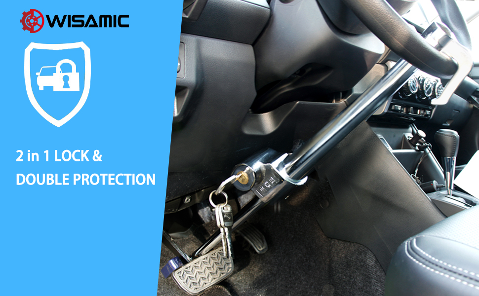 Wisamic Steering Wheel Lock for Car AntiTheft, Clutch Brake Pedal Lock