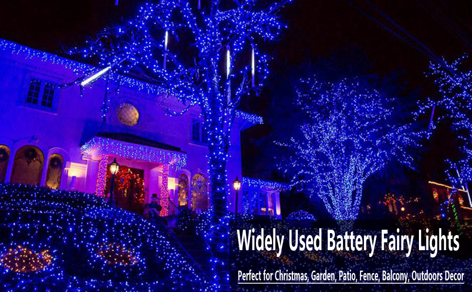 Joomer Blue Battery Chrismas Lights, 66ft 200LED Fairy Lights Battery