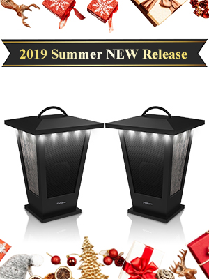 pohopa Bluetooth Speakers Waterproof, 2 Packs True Wireless Stereo Sound 20W Dual Pairing Lantern Indoor Outdoor Speakers with 20 Piece LED Lights, Rich Bass, Pinao Black