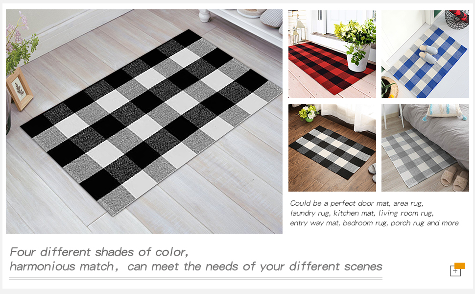 Gray Buffalo Rug Outdoor Indoor, Cotton Door Mat, Check