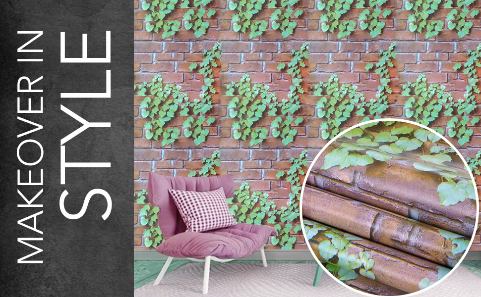 wolpin 3d brick ivy plant leaves nature green wallpapers are self-adhesive, peel and stick