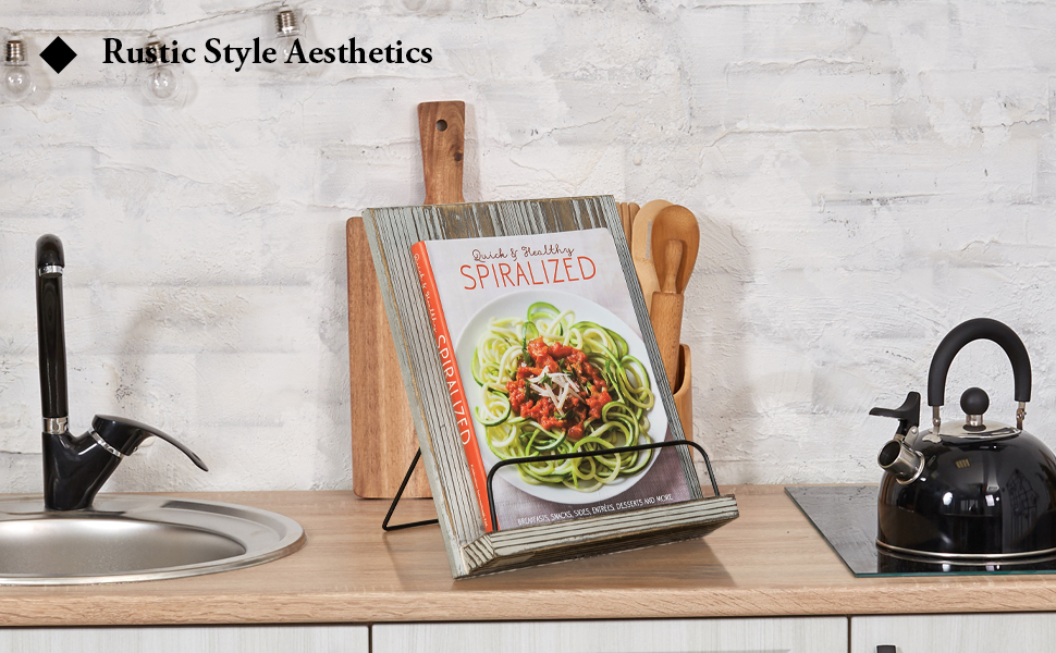 MyGift Torched Wood Cookbook Stand Recipe Binder Reading