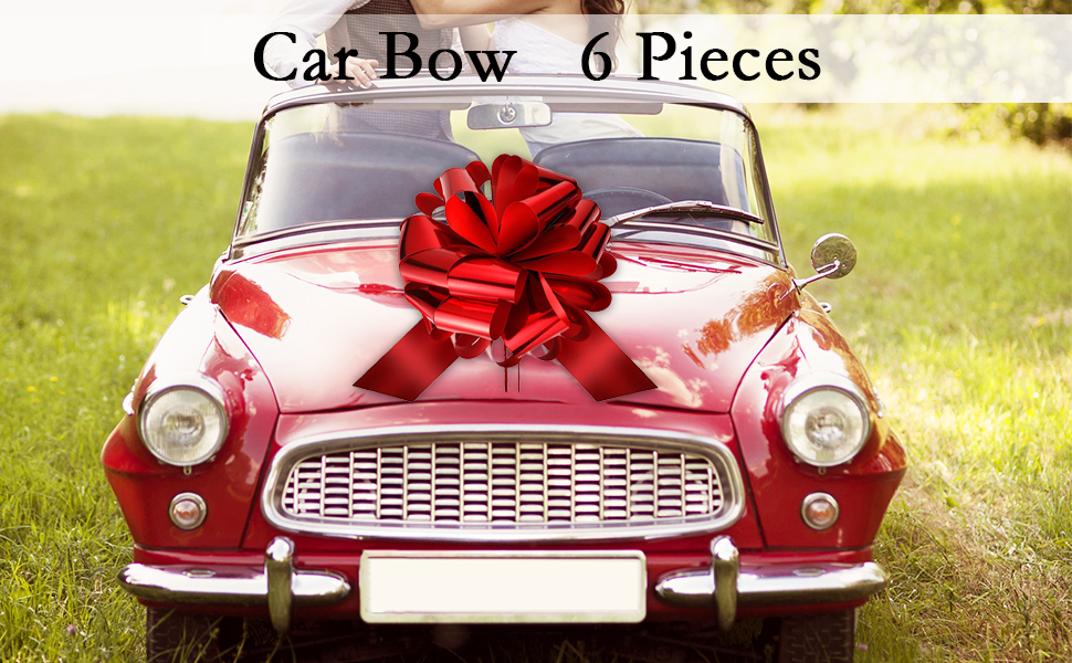 Blulu 6 Pieces Large Red Car Bow Include 20 Inch Car Ribbon Bow and 5