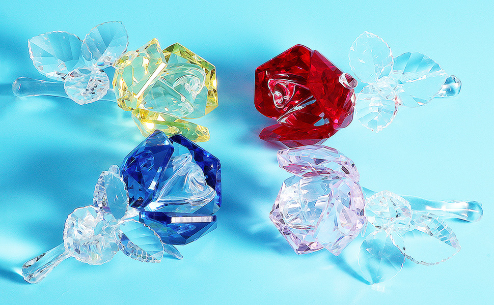Crystal Rose Flower,Glass Rose Paperweight Figurine Collectible Statue
