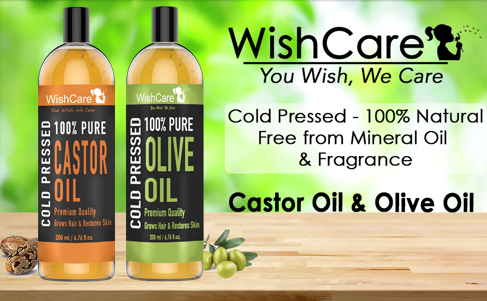 Buy WishCare® Hexanefree Cold Pressed Castor and Olive Oil for Hair and Skin (200 ml Each