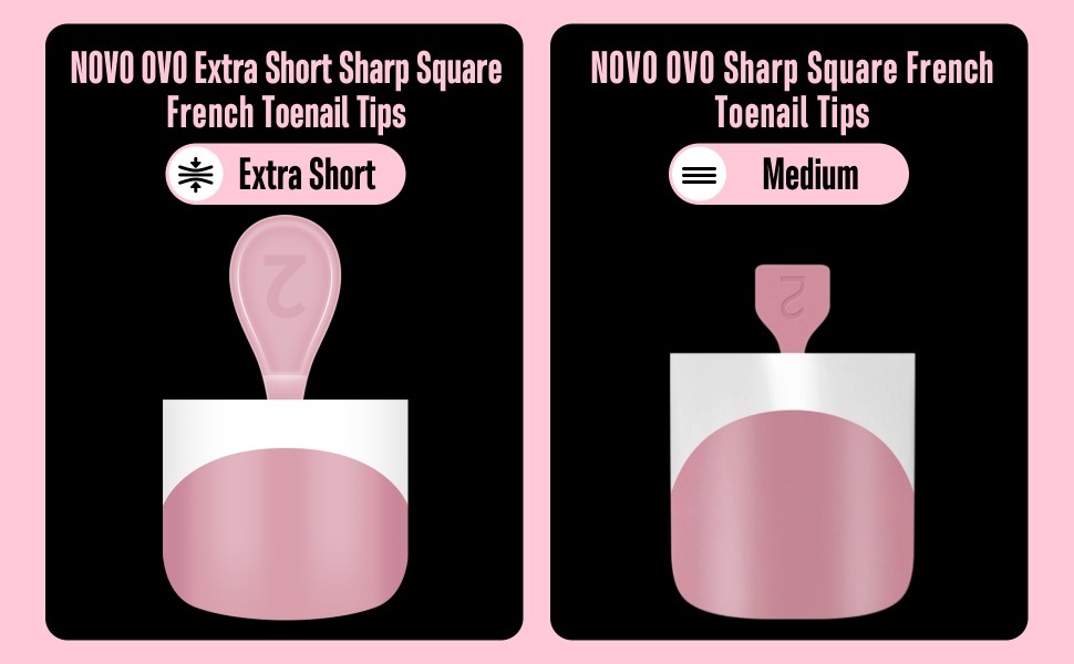 NOVO OVO Extra Short Sharp Square French Toenail Tips