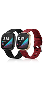 black and red woven bands for Sense and Versa 3