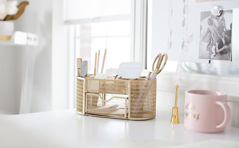 BLU MONACO Beautiful Gold Desk Organizer Made of Metal with Gold