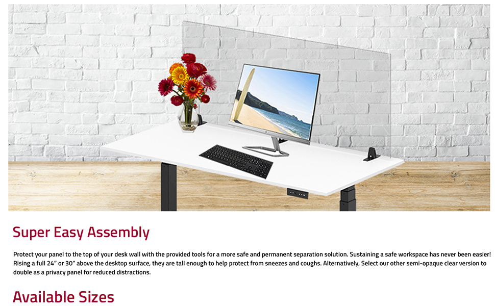 Luxor DIVTT6030C Reclaim Acrylic Sneeze Guard Desk Divider