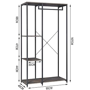 WOLTU Stand Appendiabiti Con Ripiani Attaccapanni Guardaroba Scaffale Portabiti Legno+Bianco 18 d