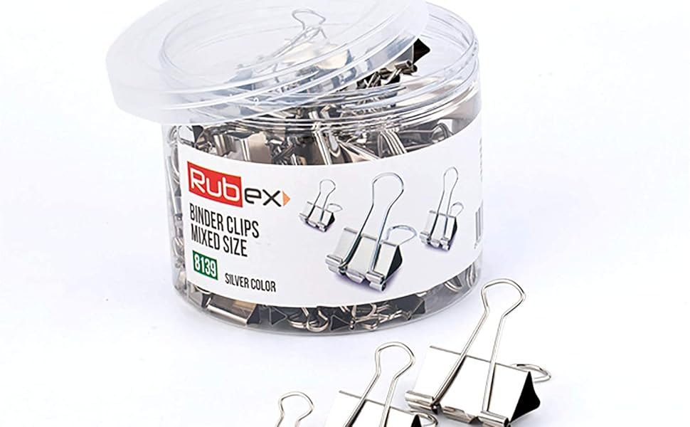 120 Rubex Binder Clips, Silver Color and Mixed Size Small