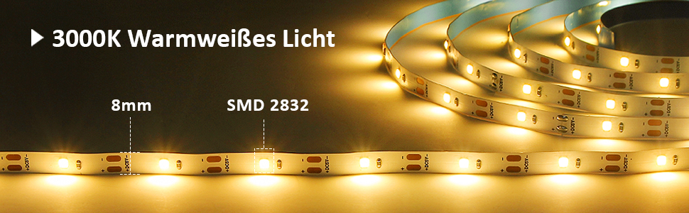 6M LED Strip, SMD 2835 LED Streifen, 3000K Warmweiß LED Band Selbstklebend LED Leiste Lichtband
