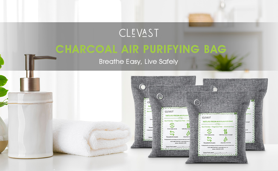 CLEVAST Bamboo Charcoal Air Purifying Bags (200g*4), Removes Odors and