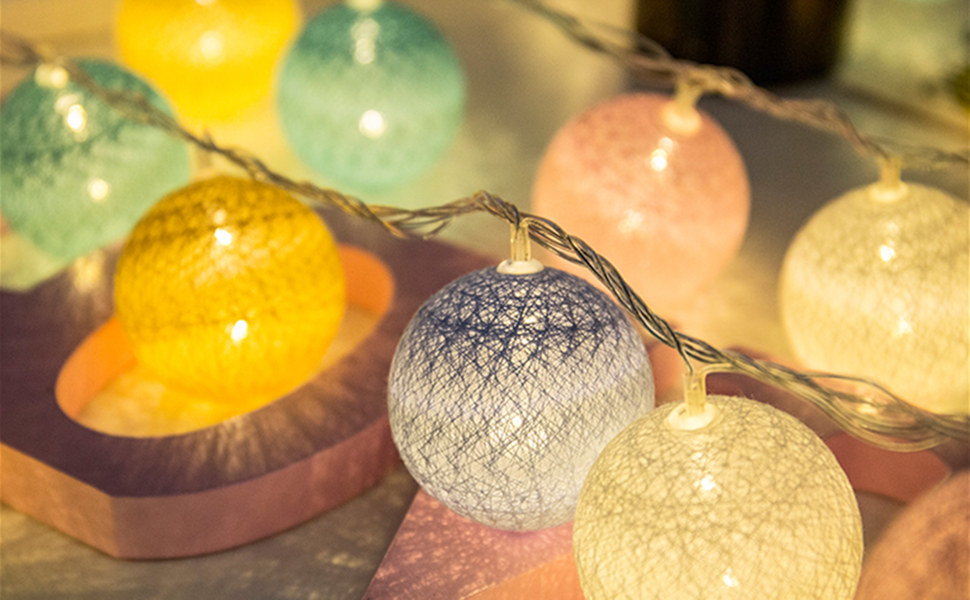 Fairy Lights LED String Lights Plug in Indoor 3.8M 20 Pcs Cotton Ball String Lights White Xmas
