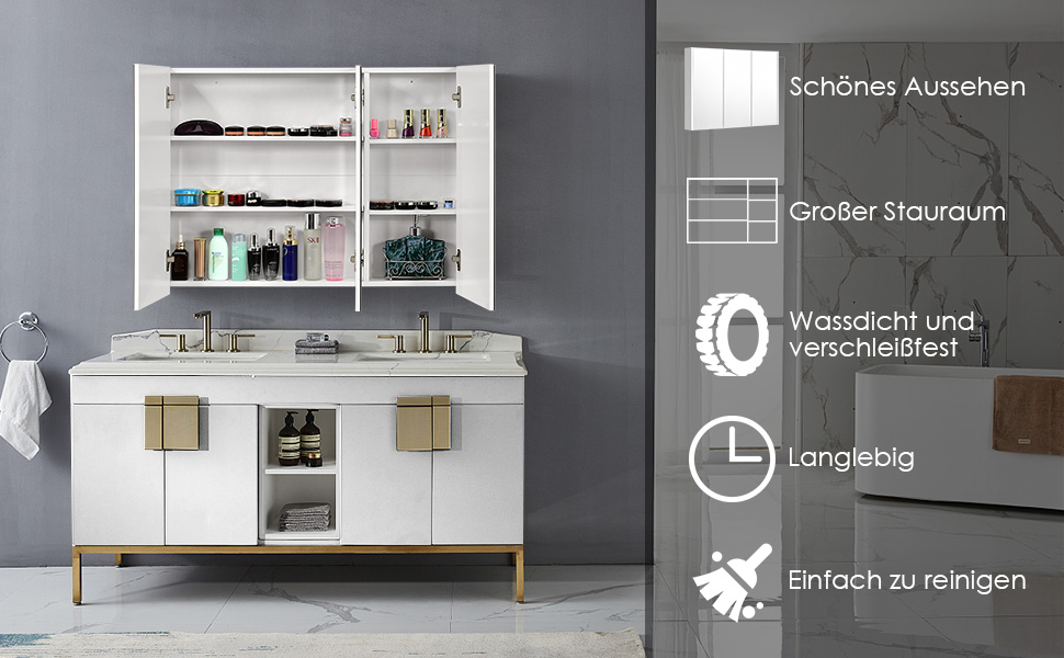 COSTWAY Spiegelschrank Badezimmer, Badezimmerspiegel mit verstellbaren