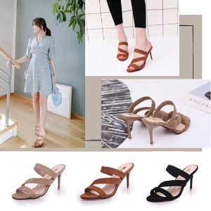Hedea Women's Mule Sandals, Pin Heels, Open Toe, Beautiful Legs, Velour, 3.5 inches (9 cm) Heels