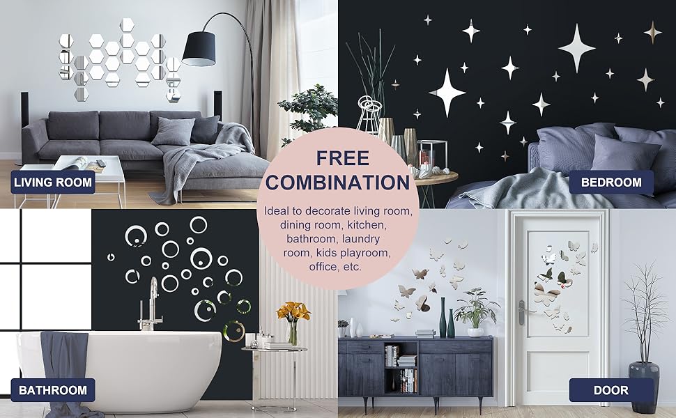 decalmile 60 Pieces Acrylic Mirror Wall Sticker 3D Wall