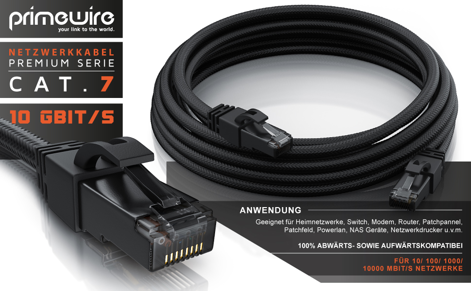 CSL 1m CAT 7 Netzwerkkabel Black Series Gigabit LAN Kabel