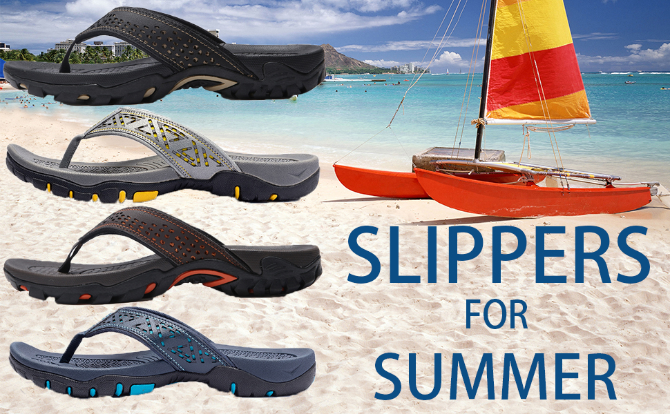 ChayChax Men’s Flip Flops Arch Support Sport Thong Sandals Non Slip Outdoor Beach Walking