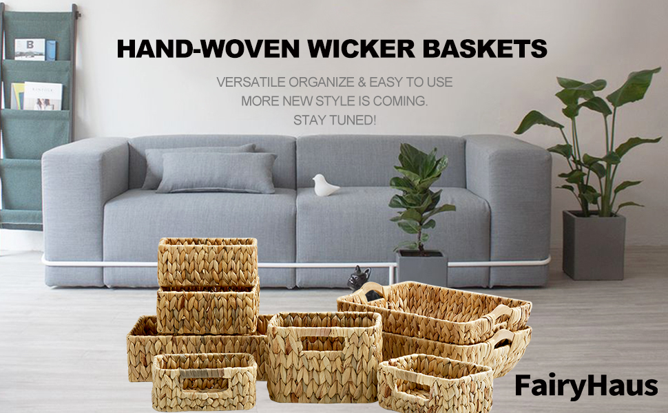 FairyHaus Wicker Rattan Baskets for Organizing 2Pack Water hyacinth baskets