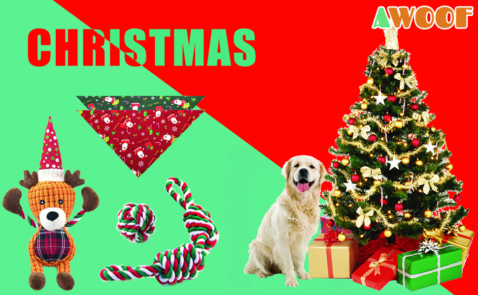 AWOOF 5 Pack Christmas Dog Toys Set Reindeer Dog Squeaky