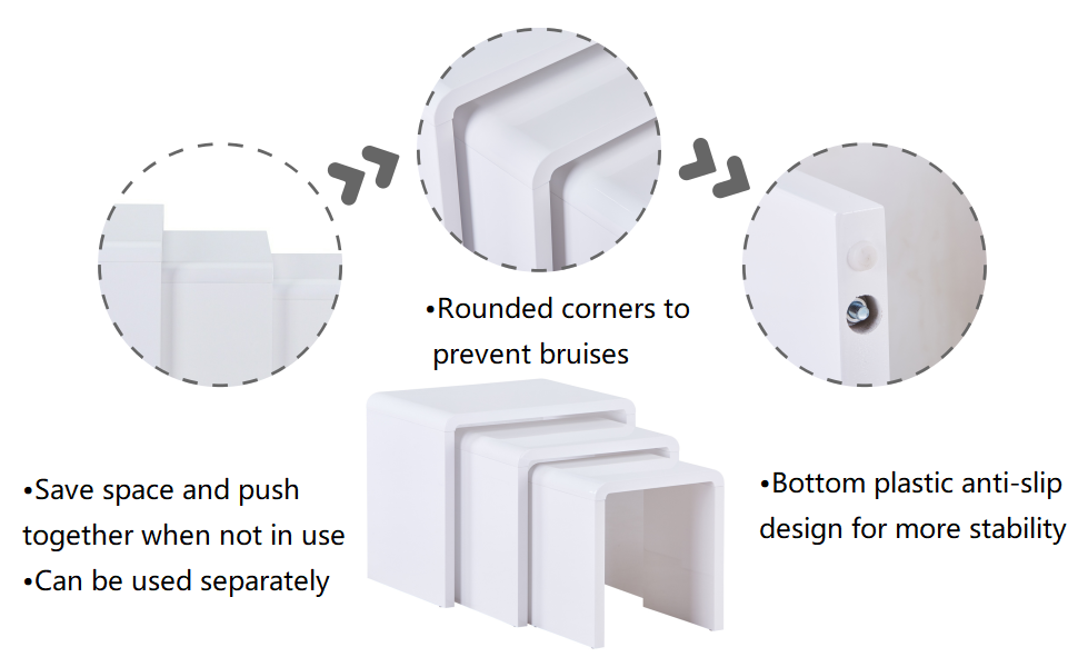 GOLDFAN Nest of 3 tables High Gloss Coffee Table Set Nesting Sofa Table