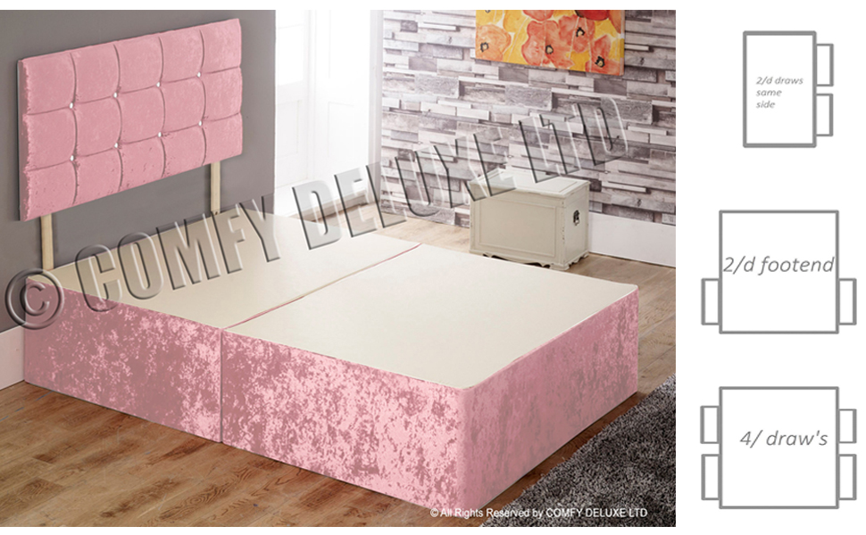Divan Bed Single Double King Size Super King Base with Cube HEADBOARD