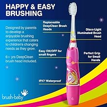 Brush Baby KidzSonic Toddler and Kid Electric Toothbrush for Ages 3+ Years Unicorn