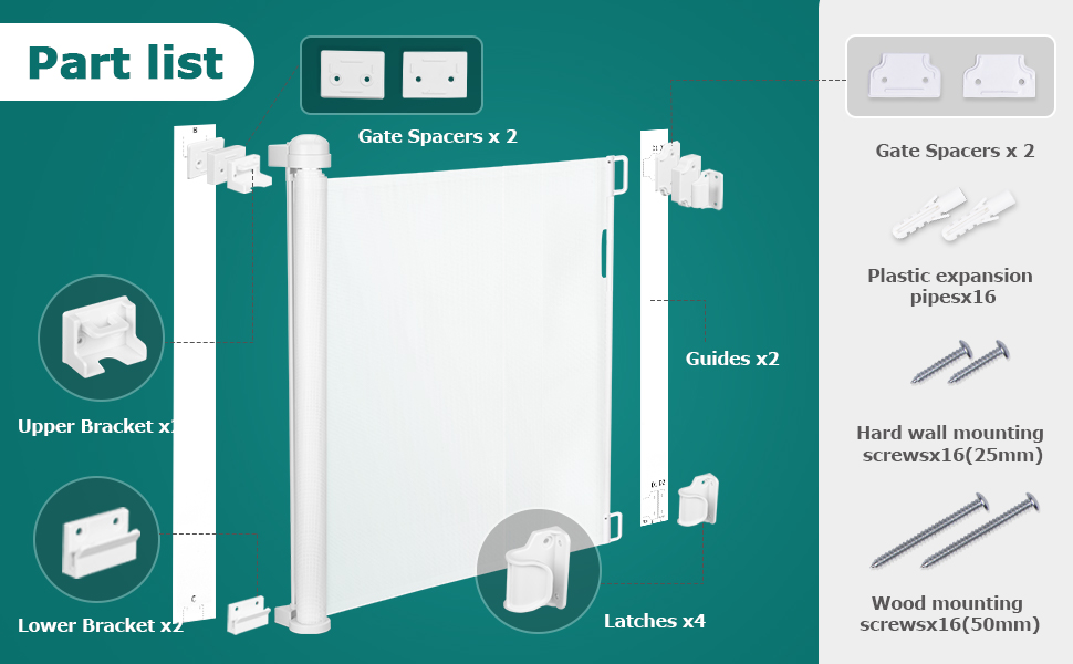 YOOFOR Retractable Gate for Babies and Pets (140 cm Wide), Extra Wide Safety Baby Gate 83 cm