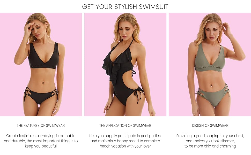 women black bikini set sexy two piece swimsuit lace up bikini bottom beach bathing suit swimsuit
