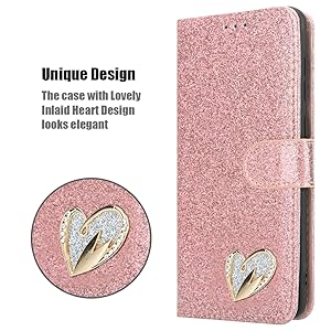 For Google Pixel 4A Case Shiny Leather Bling Glitter Book Card Holder Flip Stand Wallet Cover For Google Pixel 4A (5.81'') Phone (Rosegold) 17 2