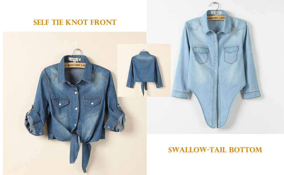 women's denim tie up shirt