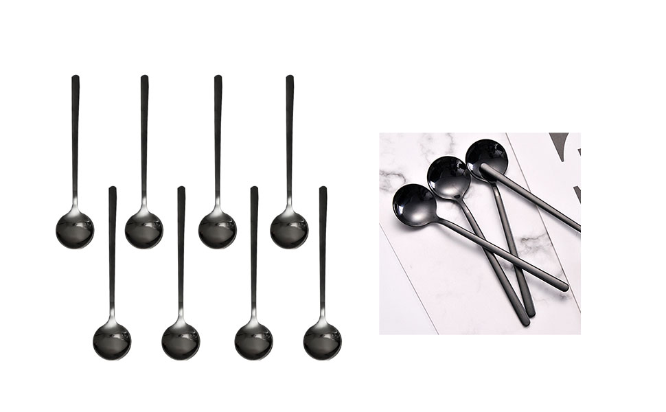 Pack of 8, Black Stainless Steel Espresso Spoons, findTop Mini