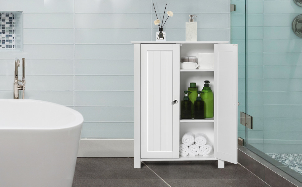 Yaheetech Bathroom FreeStanding Storage Cupboard Unit with 2