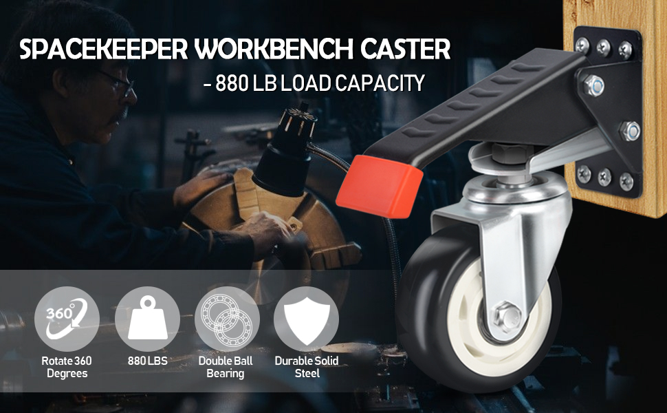 SPACEKEEPER Workbench Casters Kit 880 Lbs 3 Inch Heavy Duty