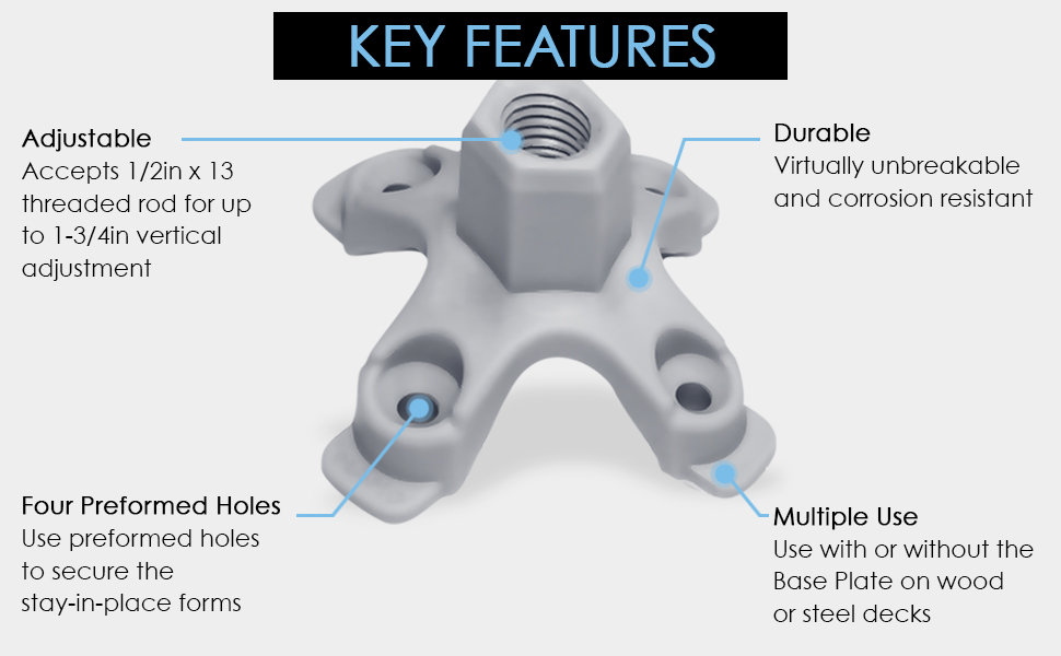 Adjustable concrete support for metal or wood elevated decks