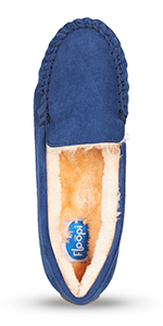 floopi womens indoor outdoor basic memory foam moccasin slipper faux fur collar