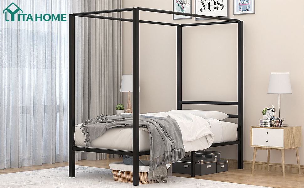 YITAHOME Metal Four Posters Canopy Bed Frame 14 Inch