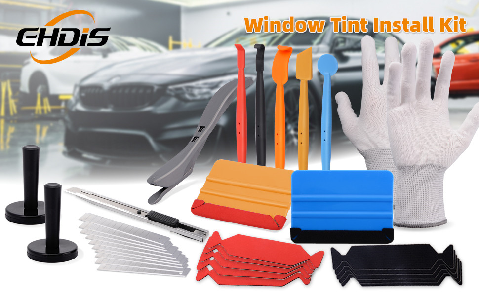 EHDIS Window Tinting Vinyl Wrap Tools with 5 Wrap Sticks, Felt Squeegees, Film Holders